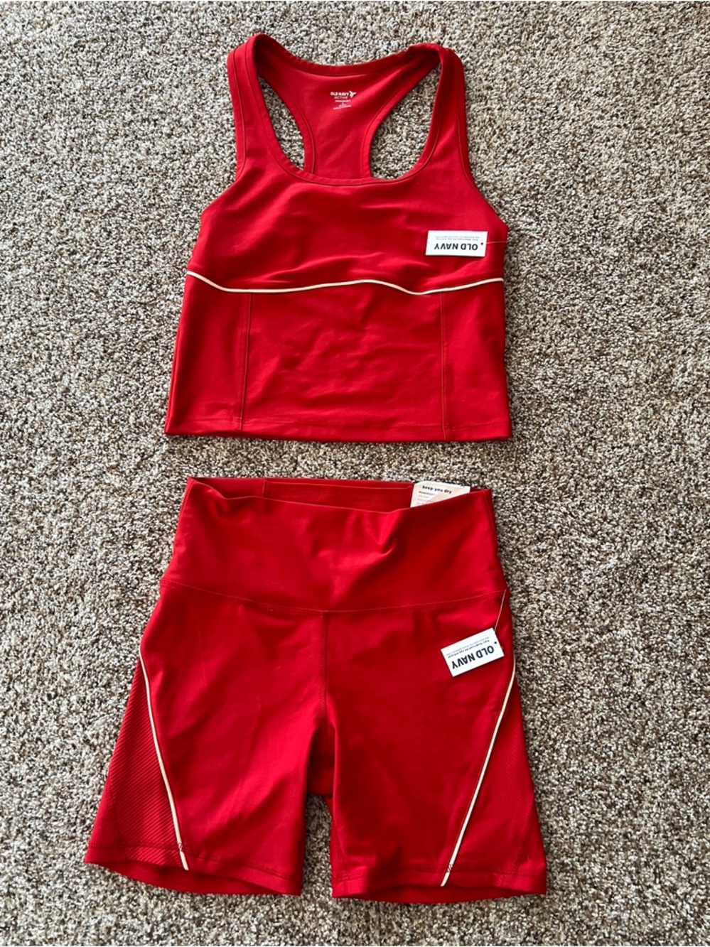 NWT Old Navy Active Set PowerSoft Racerback Cropped Shell Tank and Biker Shorts